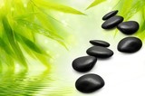 Zen Bamboo ,pebbles,sun and water.