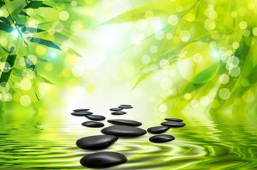 Obraz na płótnie Canvas Zen Bambus, kamienie, słońce i woda.