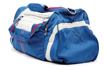 Blue sports bag isolated on a white background.