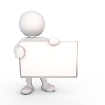 3D Minimalistic Person Holding A Sign - free text space