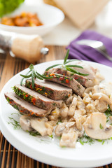 pork cooked with mushrooms and sour cream