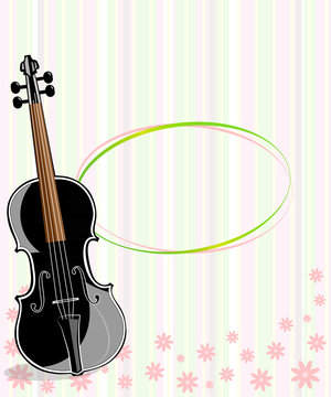 Violin, music sheets & vintage floral ornament