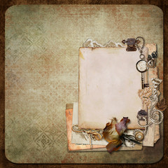 Vintage background with old frames, letters and cards