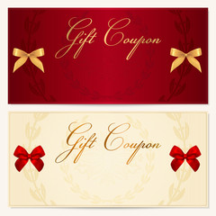 Fototapeta na wymiar Gift Voucher (coupon or invitation) template with bow (ribbons)