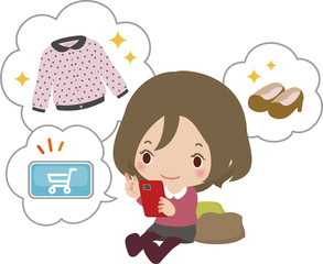 スマートフォンでオンラインショッピングする若い女性