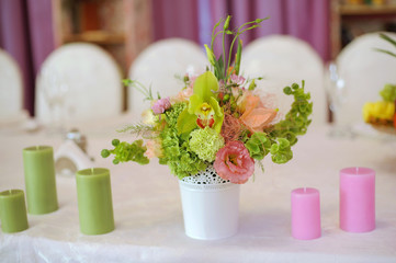 Flowers in Vase and Candles