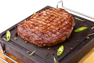 Rib-eye steak resting
