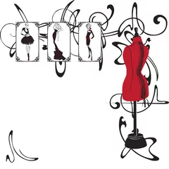 Stickers pour porte Rouge, noir, blanc cadre et design de mode