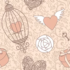 Crédence de cuisine en verre imprimé Oiseaux en cages motif rose saint valentin