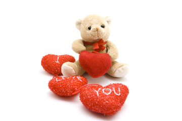 Rote Herzen mit Teddy