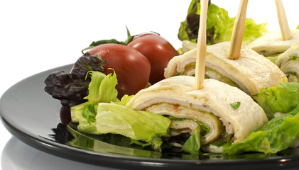 dish with salmon wraps