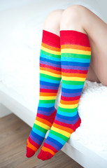 Legs in striped socks stockings