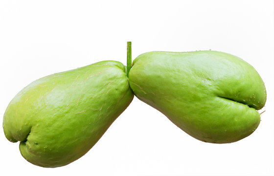twin chayote fruit isolated on white background