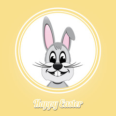 happy easter gray bunny on yellow background