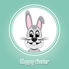 happy easter gray bunny on green background