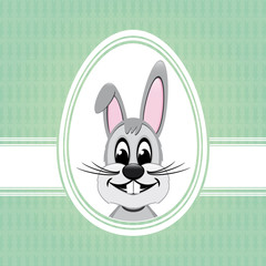 happy easter bunny white egg green background