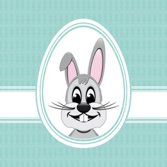 happy easter bunny white egg blue background