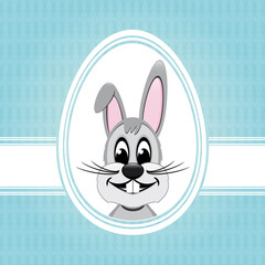 happy easter bunny white egg blue background