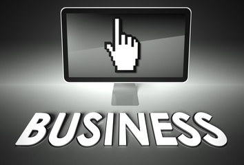 Screen and hand icon with Business, E-commerce