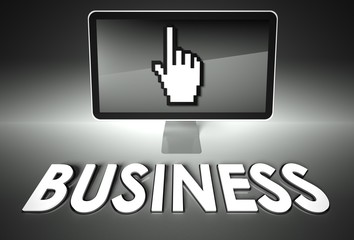 Screen and hand icon with Business, E-commerce