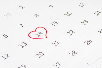 Calender page of the valentine day