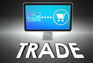 Screen and buying with word Trade, E-commerce
