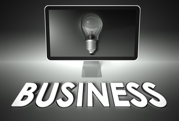 Screen and light bulb with Business, Idea
