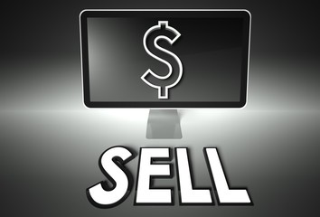 Screen and dollar sign, word Sell, E-commerce