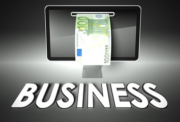 Screen and euro bill, Business