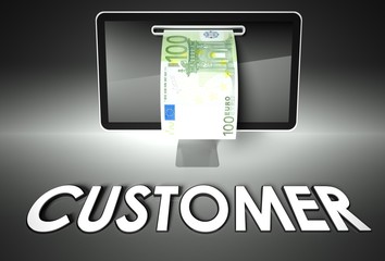 Screen and euro bill, Customer