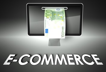 Screen and euro bill, E-commerce