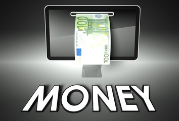 Screen and euro bill, Money