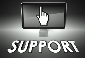 Screen and hand icon with Support, Help