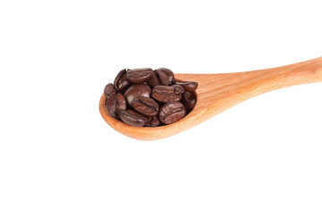 Coffee beans on wooden spoon