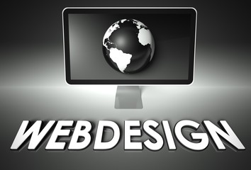 Screen and globe with Webdesign, Design