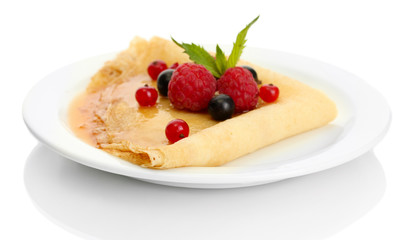 Delicious pancake with berries and honey