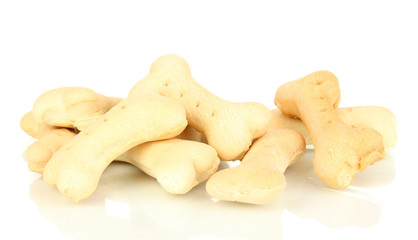 Dry dog treats in bones shapes isolated on white