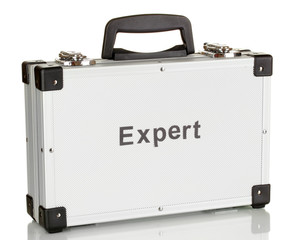 Silvery diplomat (suitcase) isolated on white