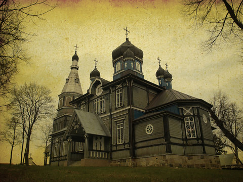 Old orthodox church with sepia texture