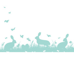 Easter Card Meadow Bunnies & Butterflies Retro