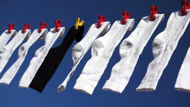 White Black Socks Blowing in Wind