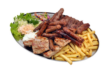 mixed grill with salad and french fries