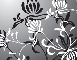 Papier Peint Lavable Fleurs noir et blanc Modèle de modèle du monde