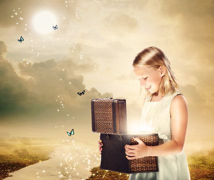 Blonde Girl Opening A Treasure Box