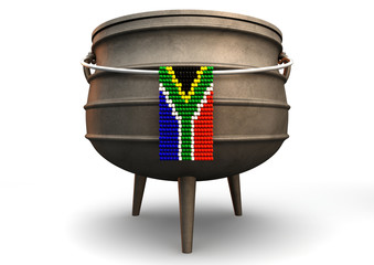 Potjie Pot With Zulu Bead South African Flag - obrazy, fototapety, plakaty