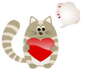 Cute cat with heart and speech bubble.