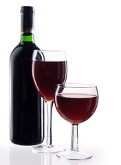 Red wine on white background