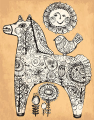 Obrazy na Szkle  Wektor ręcznie rysowane ilustracja z koniem