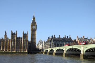 Obraz na płótnie Canvas Big Ben, Westminster Bridge i Tamiza