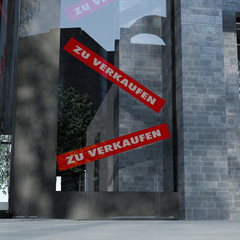 Fototapeta na wymiar office entrance with sale signs